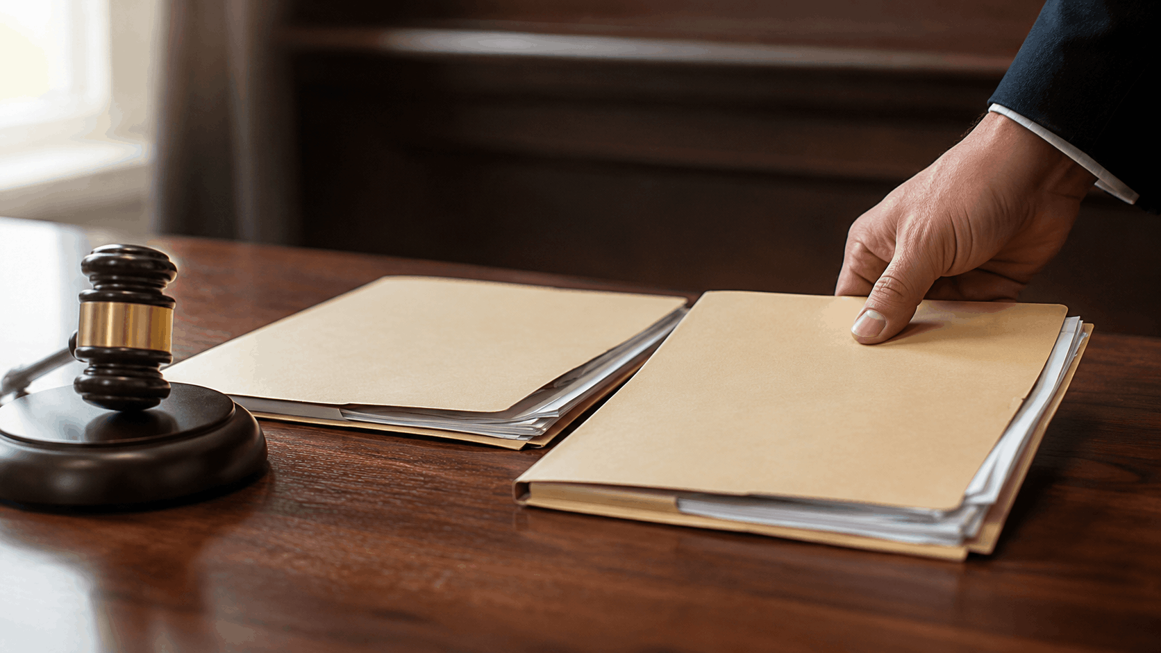Judge's desk with two separate case files representing a criminal charge and a protection order in Franklin County.