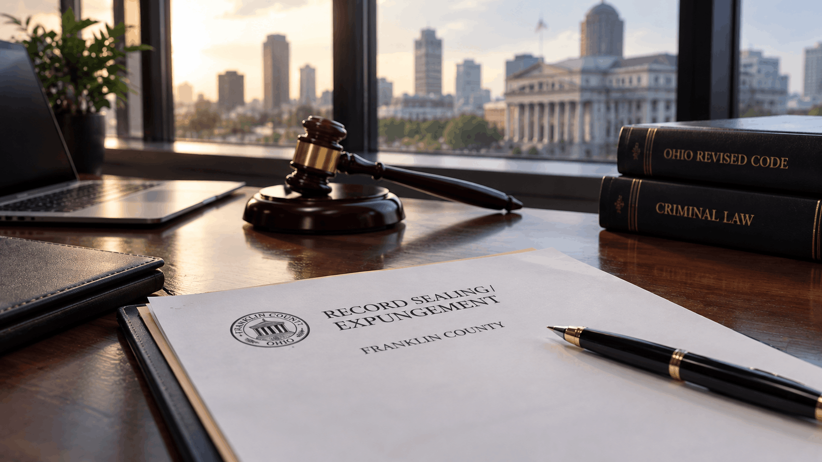 Record sealing and expungement documents in a Franklin County legal office.
